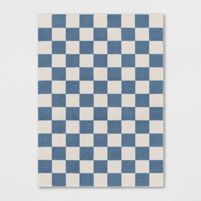 4'x5'5" Area Kids' Rug Checker Blue - Pillowfort™