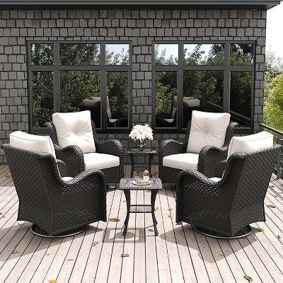 LayinSun Outdoor Patio Furniture Set, Black Rattan Wicker Sectional Swivel Rocker Chairs Sets with Ottomans, Swivel Glider Chair