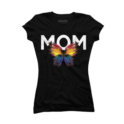 Junior's Design By Humans Mother's Day Rainbow Butterfly Mom By MeowShop T-Shirt