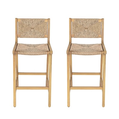 Christopher Knight Home Karolyn Outdoor Rustic Acacia Wood and Rattan Armless Bar Stools (Set of 2)