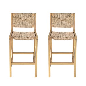 Christopher Knight Home Karolyn Outdoor Rustic Acacia Wood and Rattan Armless Bar Stools (Set of 2) - 1 of 4