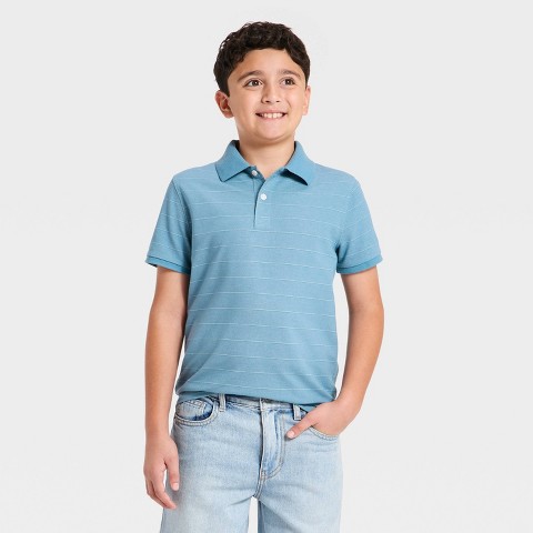 Детские Cat & Jack Boys' Short Sleeve Pique Striped Polo Shirt - Cat & Jack™ Blue M