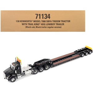 Kenworth T880 SBFA Tridem Truck w/Trail King HDG Lowboy Trailer Black "Transport Series" 1/50 Diecast Model by Diecast Masters - 1 of 4