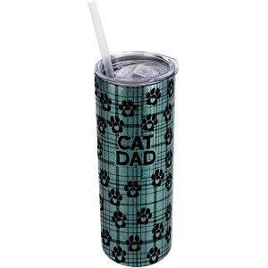 Elanze Designs Plaid Paw Prints Turquoise Blue 20 Ounce Double Wall Stainless Steel Glitter Travel Tumbler With Sliding Lid And Straw, Cat Dad - 1 of 4