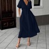 Women's V-Neck Tie-Front Midi Dress, Short Sleeve Casual Summer Dress, Flowy A-Line Dress - 3 of 4