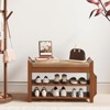 ELECWISH Bamboo Shoe Bench with Storage - 2-Tier Shoe Rack, Hidden Storage & Side Organizer, Brown - 3 of 4