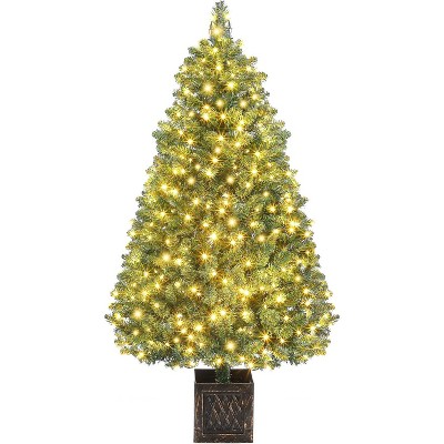 Artificial Christmas Tree Pre-Lit Christmas Tree with Snowflakes and Red Berries, Christmas Tree with White Elk Base for Home, Porch, Office