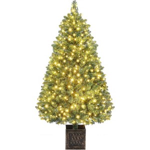 Artificial Christmas Tree Pre-Lit Christmas Tree with Snowflakes and Red Berries, Christmas Tree with White Elk Base for Home, Porch, Office - 1 of 4