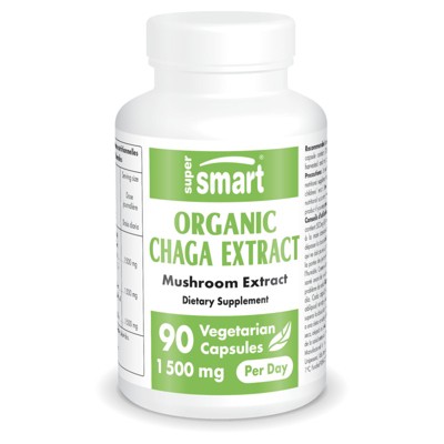 SuperSmart Organic Chaga Extract 1500mg per Day - Wild & Hand Picked Chaga Mushrooms Supplement | Non-GMO & Gluten Free - 90 Vegetarian Capsules