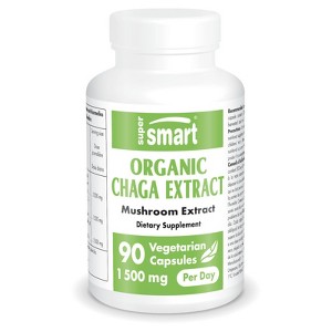 SuperSmart Organic Chaga Extract 1500mg per Day - Wild & Hand Picked Chaga Mushrooms Supplement | Non-GMO & Gluten Free - 90 Vegetarian Capsules - 1 of 1