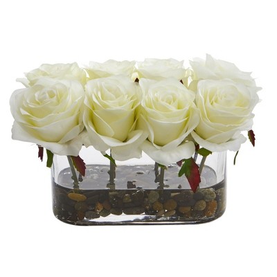 Valentine's Day Radiant Rose 17'' Outdoor Faux Floral Arrangement in Glass Vase