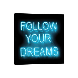 Neon Follow Your Dreams Aqua on Black by Hailey Carr Unframed Wall Canvas - iCanvas - 1 of 4