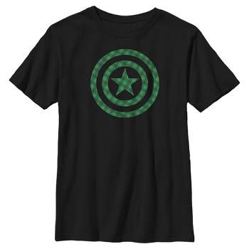 Boy's Marvel St. Patrick's Day Green Plaid Captain America Shield T-Shirt