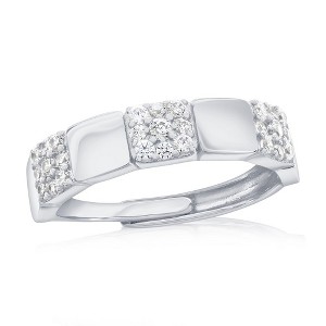 Bella Silver Sterling Silver, Square Polished & Pave CZ Half Eternity Ring - Available Sizes:  9 ,  8 ,  6 ,  7 - 1 of 3