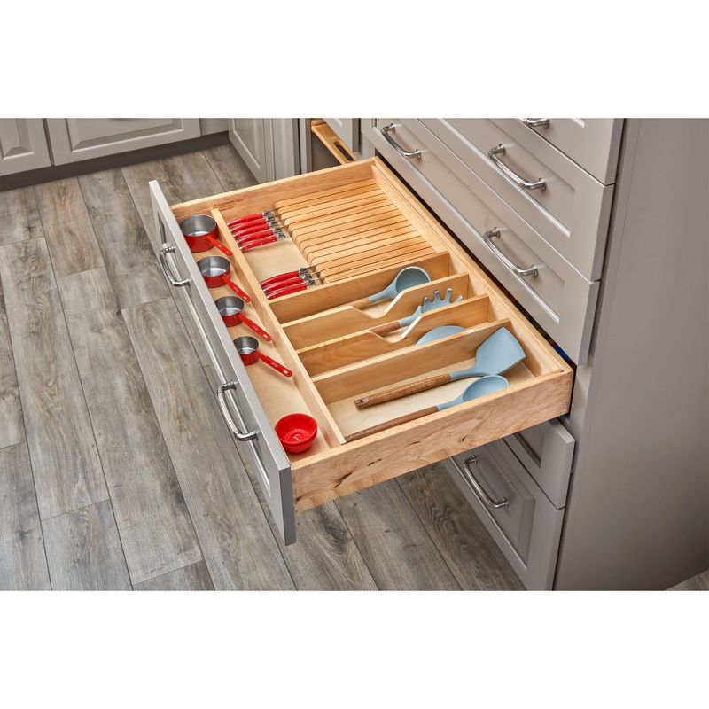 Rev-A-Shelf Trim-to-Fit Wooden Kitchen Drawer Divider and Knife Block Utility Holder Tray Organizer Insert, 33.13 x 22 In, Maple, 4WUTKB-36SH-1, 6 of 8