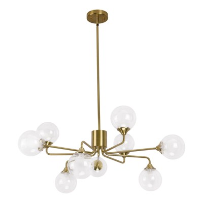 PAKOKULA Modern 9-Light Gold Branch Sputnik Chandelier with Clear Globe Glass Shades for Living Room