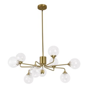PAKOKULA Modern 9-Light Gold Branch Sputnik Chandelier with Clear Globe Glass Shades for Living Room - 1 of 4