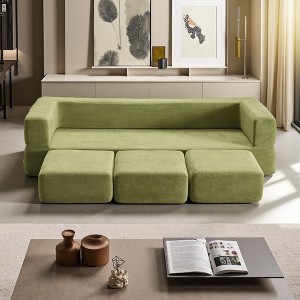 Chenille Convertible Sectional Sofa with 3 Footrests, High-Rebound Foam - 1 of 4