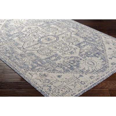 Aure Blue and Cream Polypropylene Traditional Area Rug 5'3" x 7'