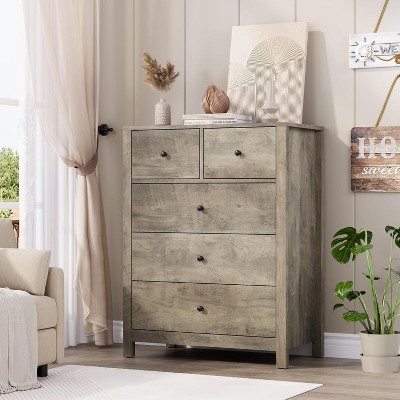 5-Drawer Dresser for Bedroom, Modern Tall Dresser Organizer with Storage Drawers, Sturdy Wooden Chest for Entryway, Hallway, Home Office