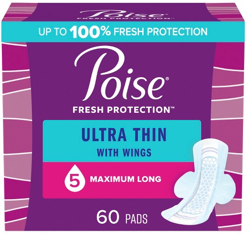 Poise Ultra Thin Incontinence Pads With Wings - Maximum Absorbency - Long  Length - 60ct : Target