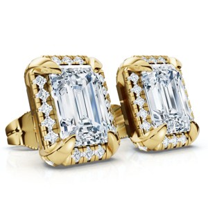Pompeii3 2 1/5 Ct TW Emerald Cut Bezel Diamond Studs 14k Gold Lab Created Earrings - 1 of 3