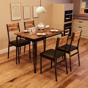 5 Pieces Metal Frame Square Dining Table Set with 4 Chairs for Home, Office, Restaurant, Easy Clean - 1 of 4