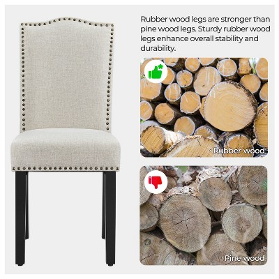 Beige Upholstered Dining Chairs with Nailhead Trim, Set of 2