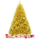 Tangkula Artificial Tinsel Christmas Tree Hinged Decoration Tree Champagne Gold