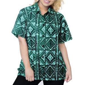 LA LEELA Women's Button Down Short Sleeve Summer Camp Tie-Front Shirt Hawaiian Club party Casual Tops - 1 of 4