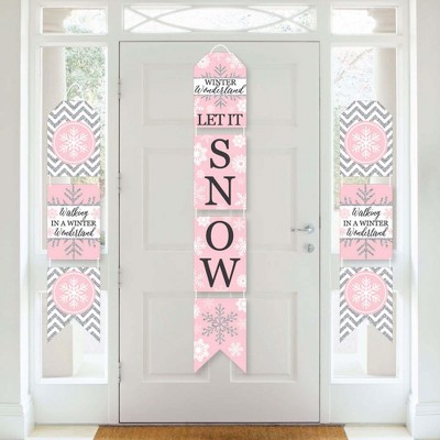 Big Dot of Happiness Pink Winter Wonderland - Hanging Vertical Paper Door Banners - Snowflake Birthday Party Baby Shower Wall Kit - Indoor Door Decor