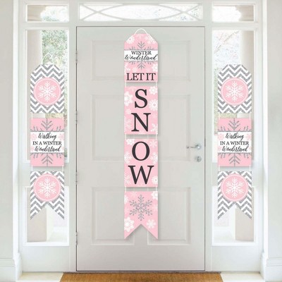 Big Dot of Happiness Pink Winter Wonderland - Hanging Vertical Paper Door Banners - Snowflake Birthday Party Baby Shower Wall Kit - Indoor Door Decor