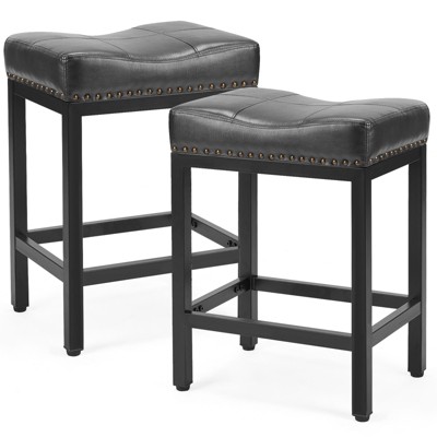 INFURNIC Counter And Bar Stools Saddle Bar Stool Kitchen Stools, Modern Minimalist Fixed Height Chair Without Backrest, Black, 17.5"*12.7"*24.2"