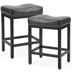 INFURNIC Counter And Bar Stools Saddle Bar Stool Kitchen Stools, Modern Minimalist Fixed Height Chair Without Backrest, Black, 17.5"*12.7"*24.2" - 1 of 4