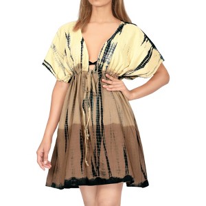 LA LEELA Women's Summer Beachwear Bathing Suit Wraps Plus Size Boho Swimsuit Cover ups Tops X-Large-XX-Large Brown, Tie Dye Design - 1 of 4