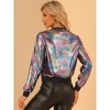 INSPIRE CHIC Women's Holographic Fashion Stand Collar Metallic Lightweight Zip Bomber Jacket - 4 of 4