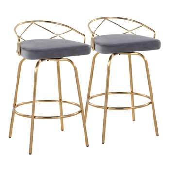 Set of 2 Charlotte Counter Height Barstools Gold/Gray - LumiSource