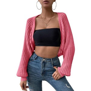Lightweight Crochet Bolero Semi-Sheer Long Sleeve Sweater Shrugs Open Front Cardigan Ribbed Cuff Sweater Womens Fall Outfits - 1 of 4