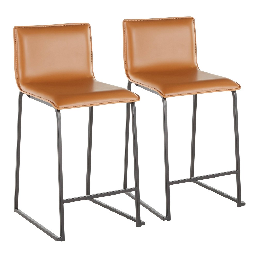 Photos - Chair Set of 2 26" Mara Contemporary Counter Height Barstools Black/Camel Brown