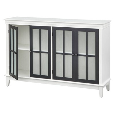Hampshire Modern Farmhouse 58" White & Black Buffet with Glass Doors