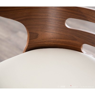 Walnut and Cream Swivel Counter Stools with Faux Leather Seats