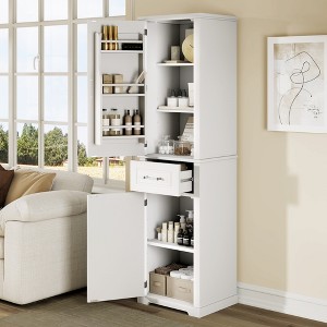 PDTEND 72.1" Tall Freestanding Bathroom Storage Cabinet with Two Different Size Doors and Adjustable Shelf, White - 1 of 4