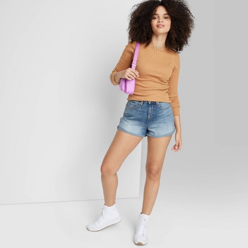 Women's High-rise Curvy Rolled Cuff Denim Shorts - Wild Fable™ Medium Wash  0 : Target