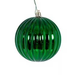 Vickerman 4" Green Shiny Lined Ball Ornament, 6 per Bag.