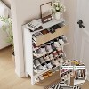 GOCAPTAIN Shoe Storage Cabinet with 2 Flip Drawers, Farmhouse Fluted Shoe Organizer, Freestanding Hidden Slim Narrow Shoe Rack for Entryway - 4 of 4