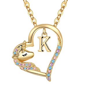Turandoss Gold Heart Unicorn Necklace for Girls - Initial Zircon Pendant Necklace for Kids 4 -13 Year Old, Unicorn Birthday Gifts for Girls, 18+2.5In - 1 of 4