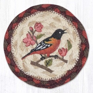 Earth Rugs Wildlife Oriole Printed Coaster – 5"x5" Round Jute, Hand-Stenciled Rustic Bird Decor for Tabletops - 1 of 3