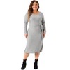 Agnes Orinda Women's Plus Size Long Sleeve Round Neck Ribbed Split Hem Tie Waist Midi Sweater Dress - 3 of 4