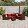 vidaXL Patio Lounge Set 7 Piece - Brown Poly Rattan Sectional Sofa with Cushions and Tempered Glass Table - Outdoor Garden Terrace Furniture - 2 of 4