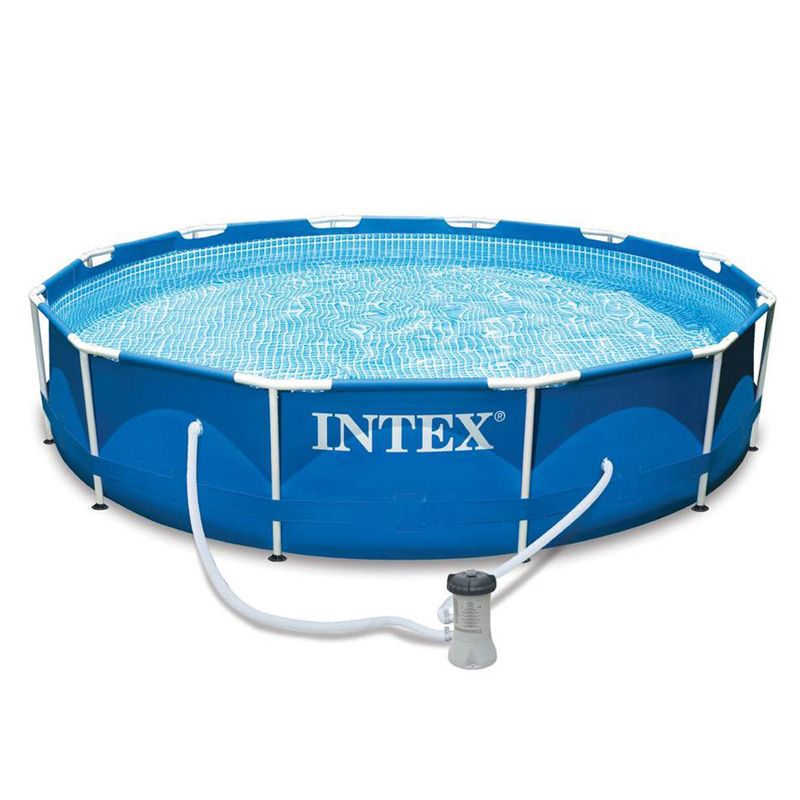 Intex Metal Frame 10' x 30" Above Ground Outdoor Swimming Pool with 330 GPH Filter Pump and Maintenance Kit with Vacuum Skimmer and Adjustable Pole, 2 of 7